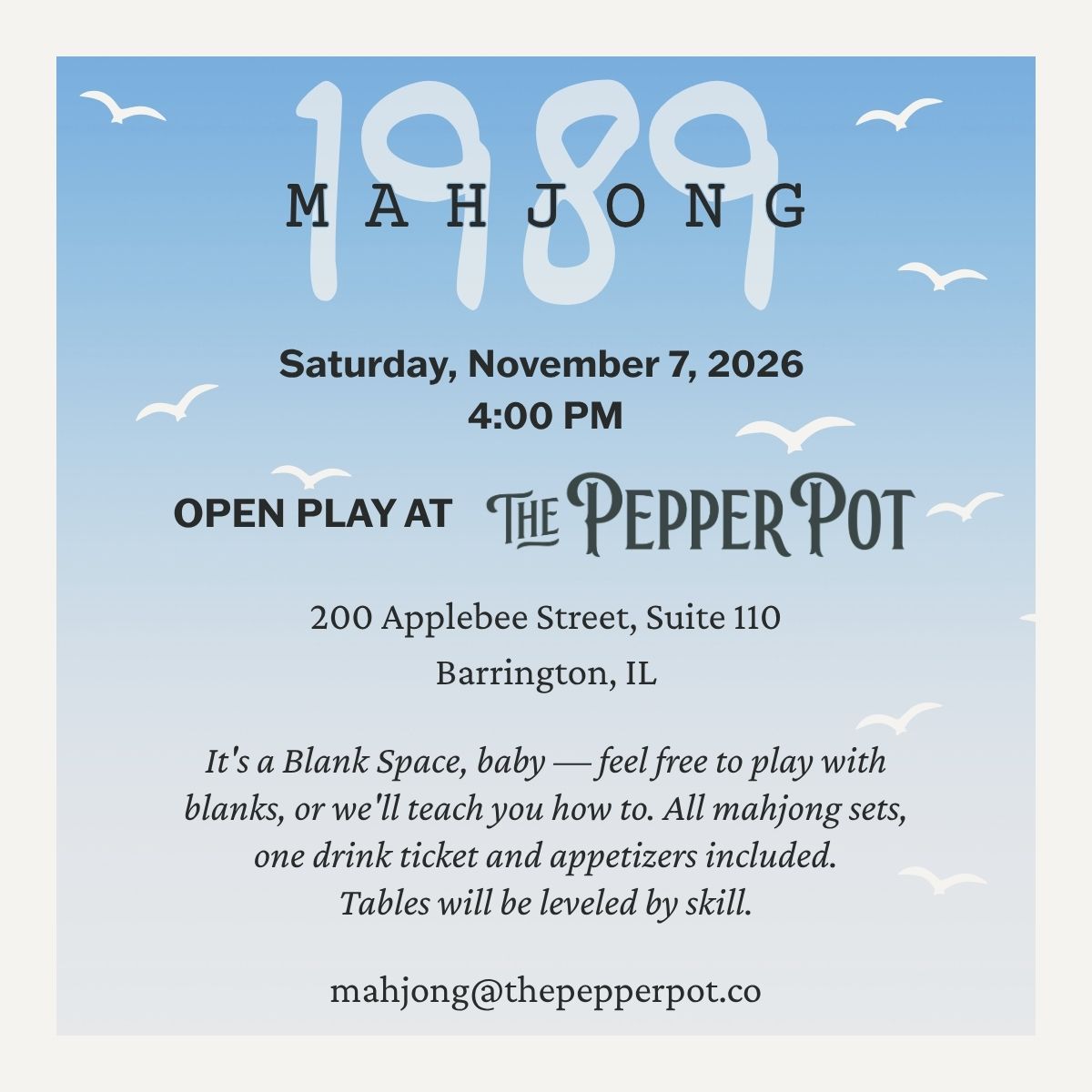 1989 Mahjong: November 7th, 2026 - 4:00 PM