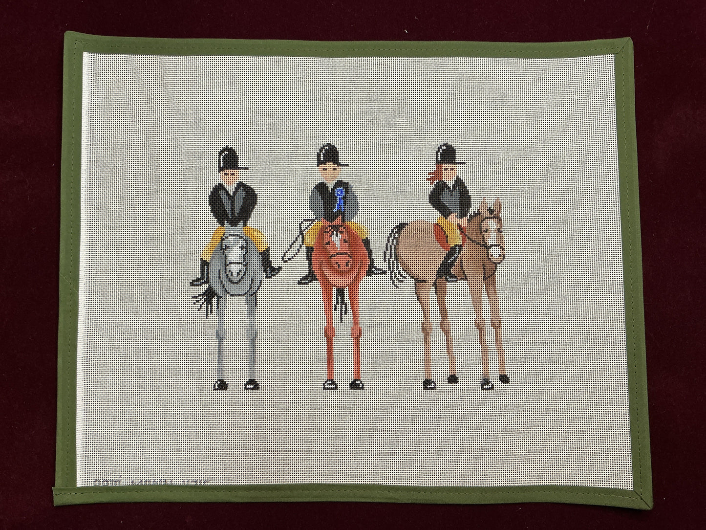 3 Horses and Riders-Needlepoint Canvas-Patti Mann-The Pepper Pot Barrington, IL