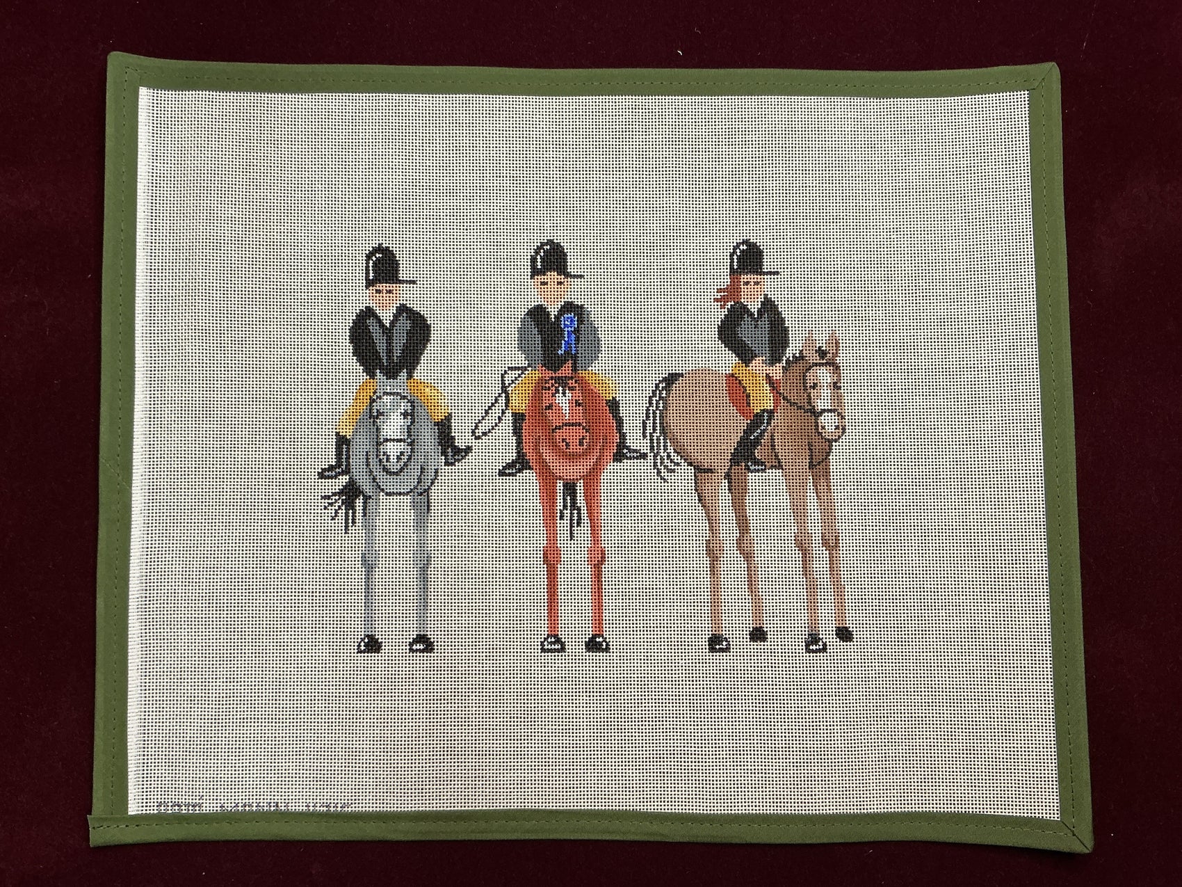 3 Horses and Riders-Needlepoint Canvas-Patti Mann-The Pepper Pot Barrington, IL