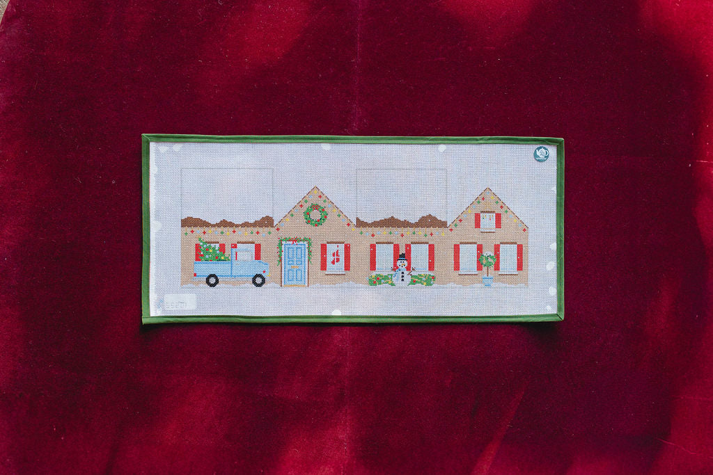 3D Christmas House with Blue Truck with Stitch Guide-Canvas-Stitch Style-The Pepper Pot