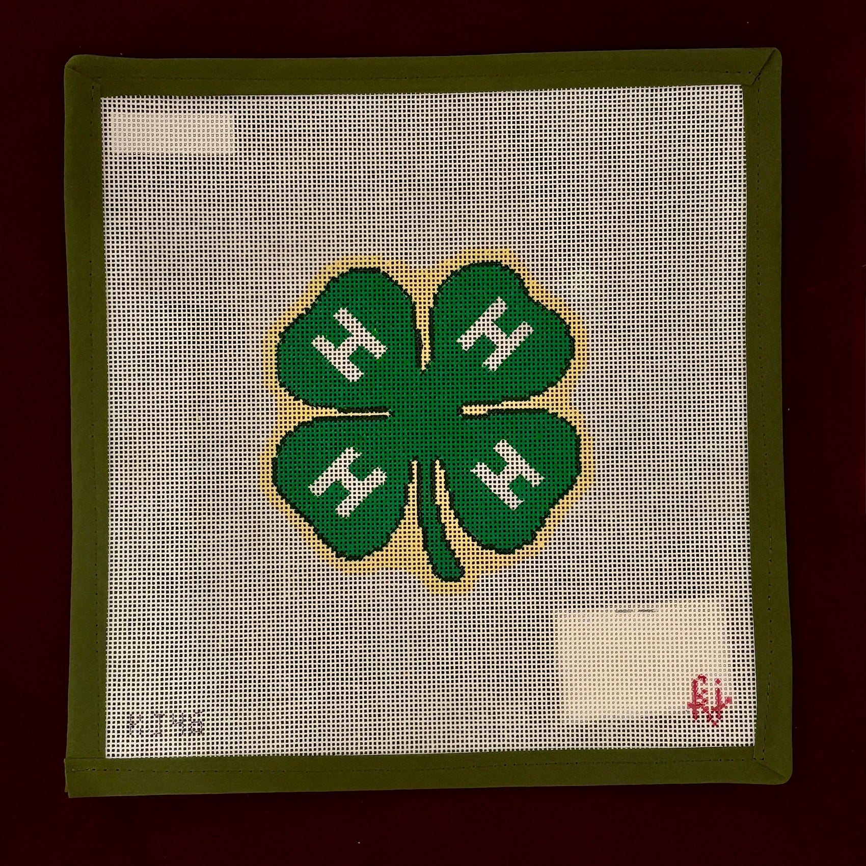 4H Logo-Needlepoint Canvas-The Gingham Stitchery-The Pepper Pot Barrington, IL