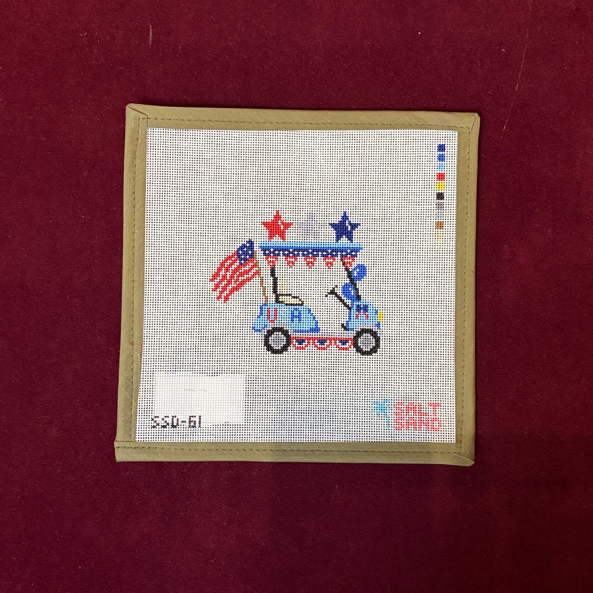 4th of July Golf Cart-Needlepoint Canvas-Salt + Sand Designs-The Pepper Pot Barrington, IL