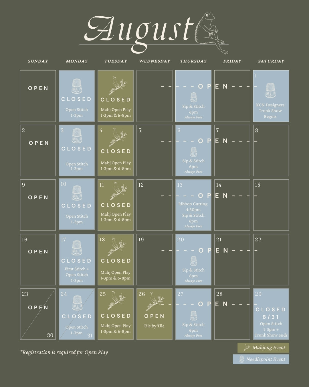 August Calendar of events at The Pepper Pot in Barrington, IL. 