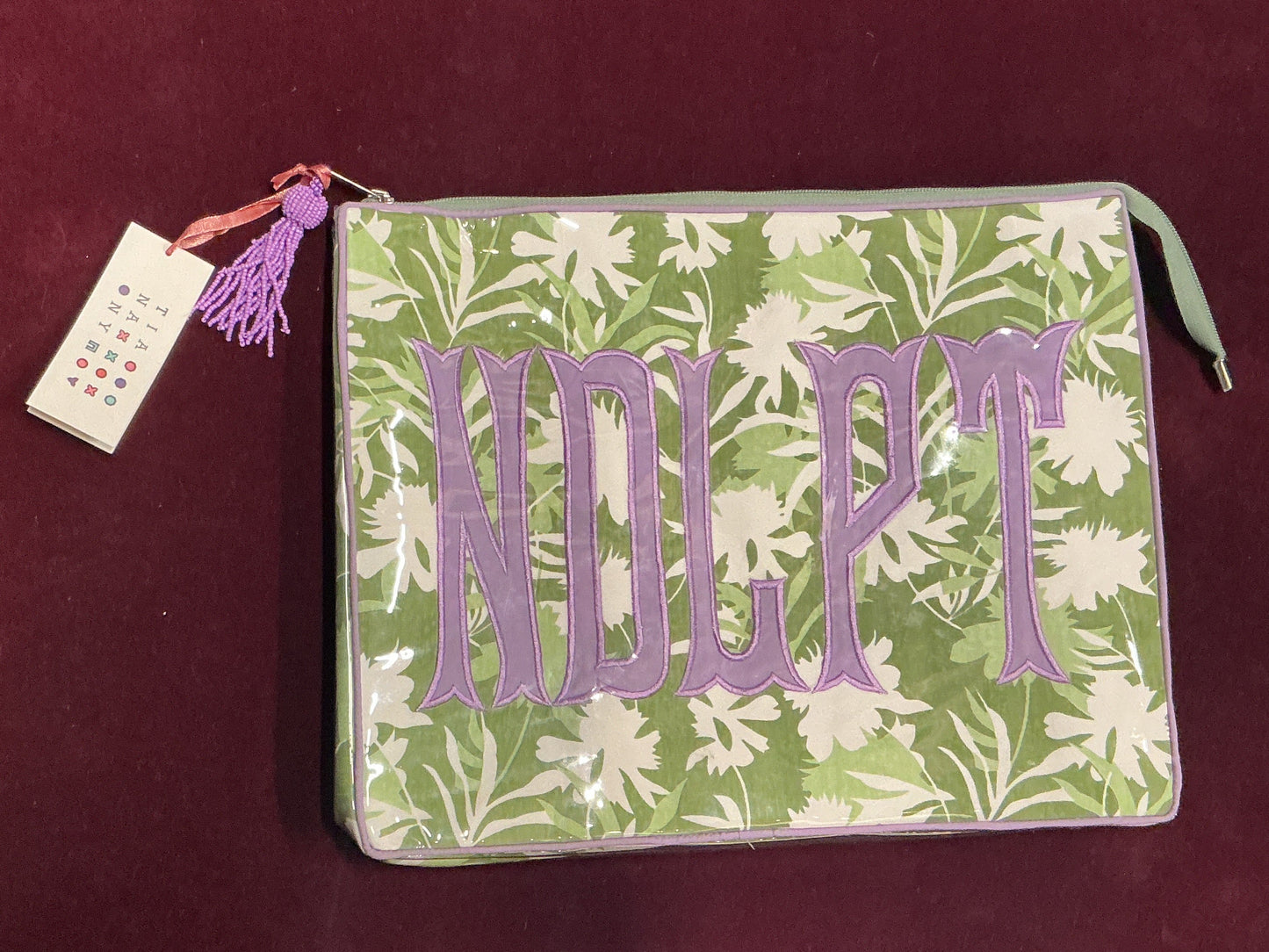 "NDLPT" Green and Purple Jumbo Cosmetic Bag