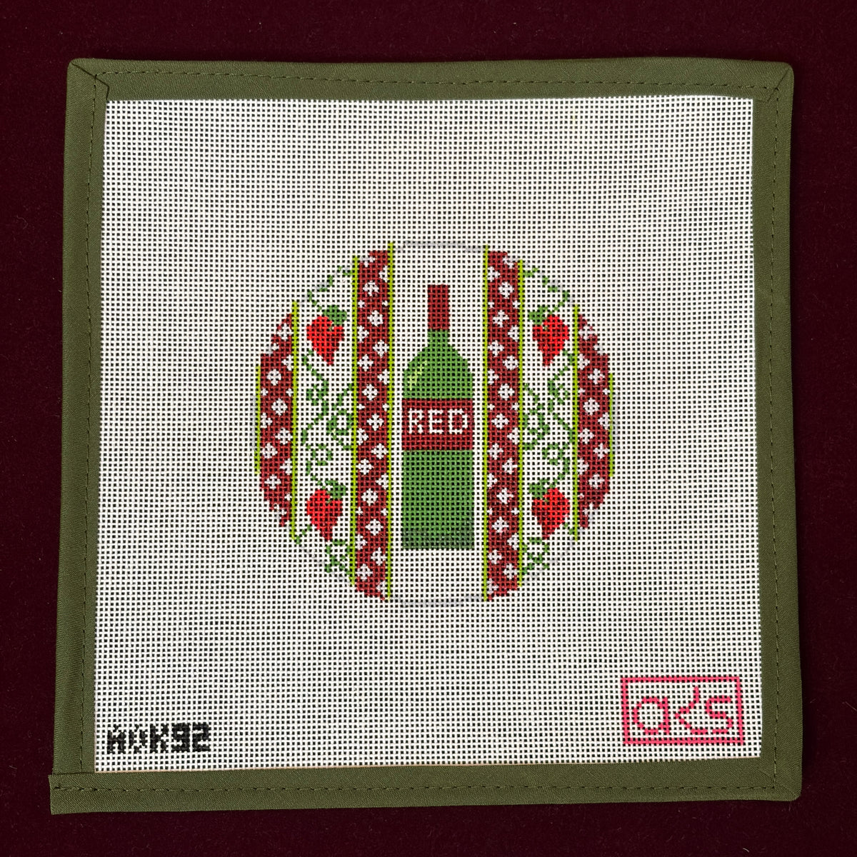 A Bottle of Red Wine Coaster-Needlepoint Canvas-Ann Kaye Studio-The Pepper Pot Barrington, IL