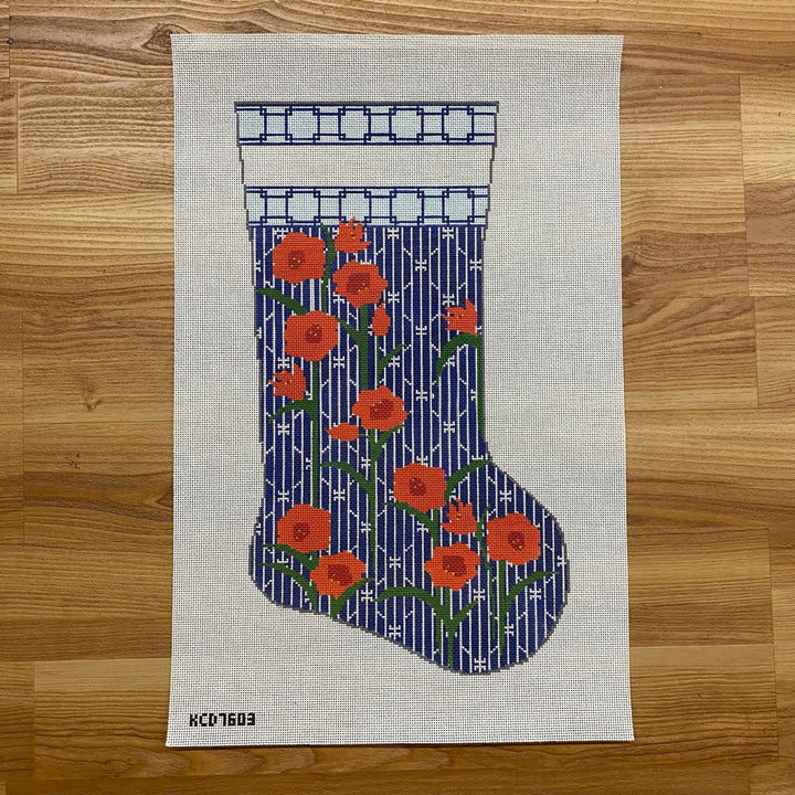 Amaryllis on Cherry Large Stocking August Trunk Show-Needlepoint Canvas-KCN Designers-The Pepper Pot Barrington, IL