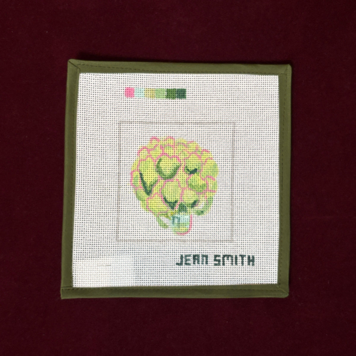 Artichoke Coaster-Needlepoint Canvas-Jean Smith-The Pepper Pot Barrington, IL