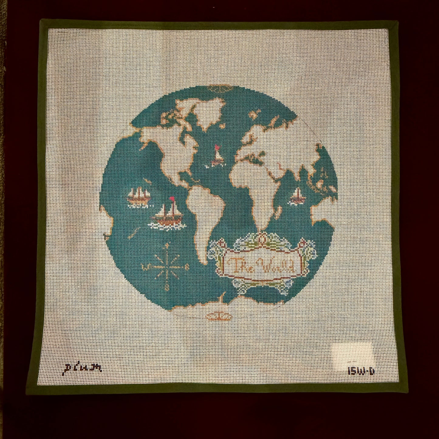Atlas Pillow in Mallard-Needlepoint Canvas-Plum Stitchery-The Pepper Pot Barrington, IL