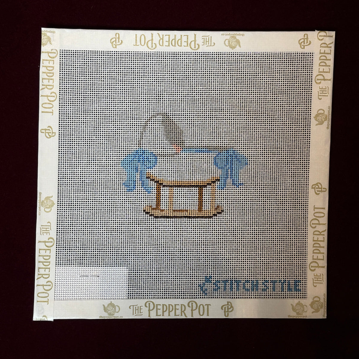 Baby Bassinet, Blue-Needlepoint Canvas-Stitch Style-The Pepper Pot Barrington, IL