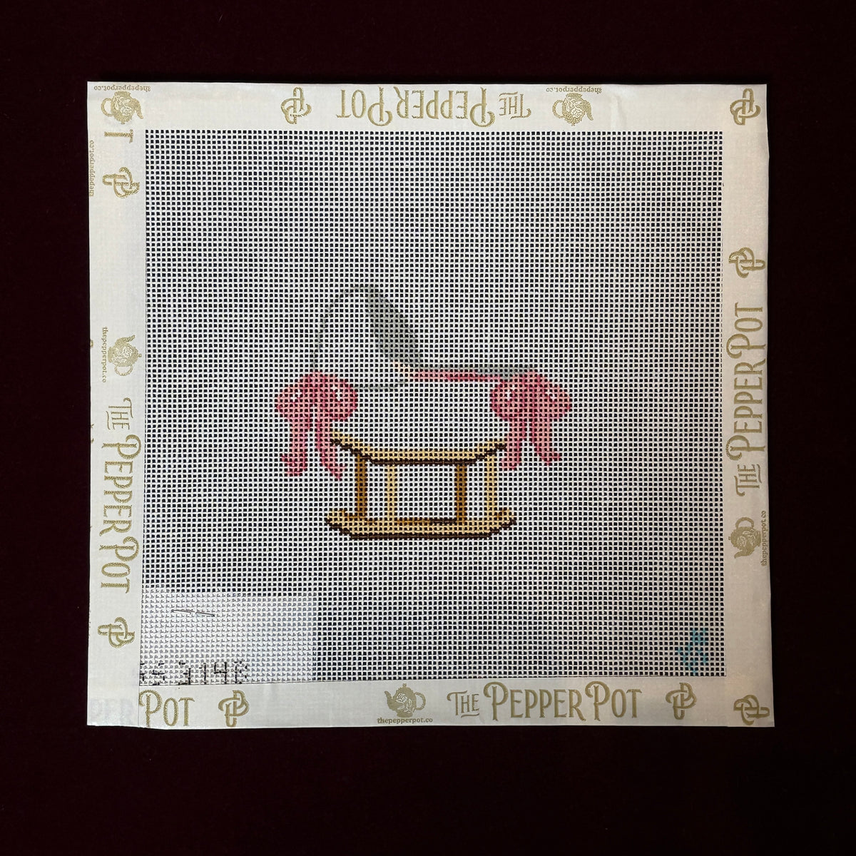 Baby Bassinet, Pink-Needlepoint Canvas-Stitch Style-The Pepper Pot Barrington, IL