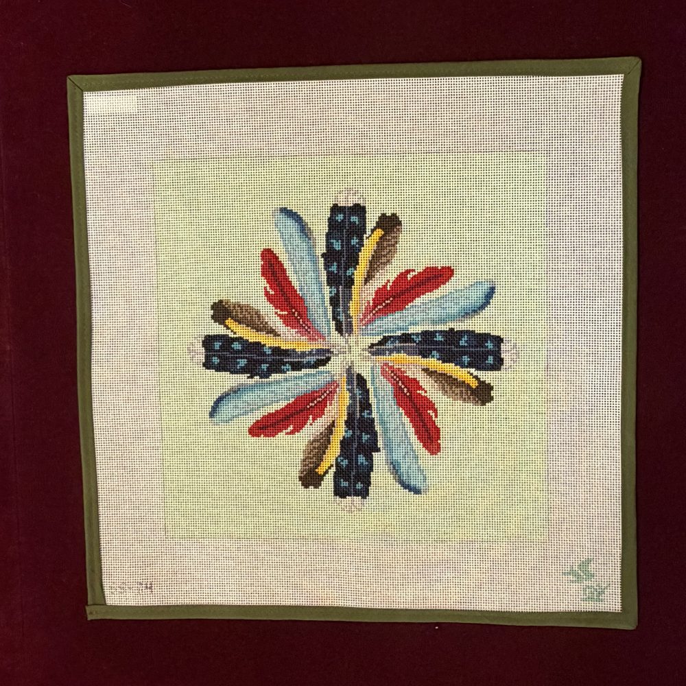 Backyard Feathers Pillow-Needlepoint Canvas-The Gingham Stitchery-The Pepper Pot Barrington, IL