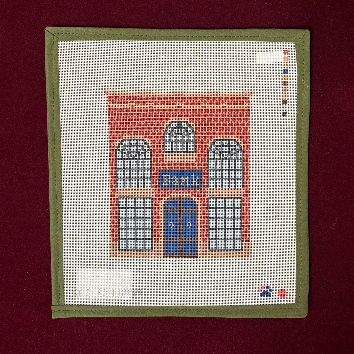 Bank Store Front-Needlepoint Canvas-Saturnalia Stitching-The Pepper Pot Barrington, IL