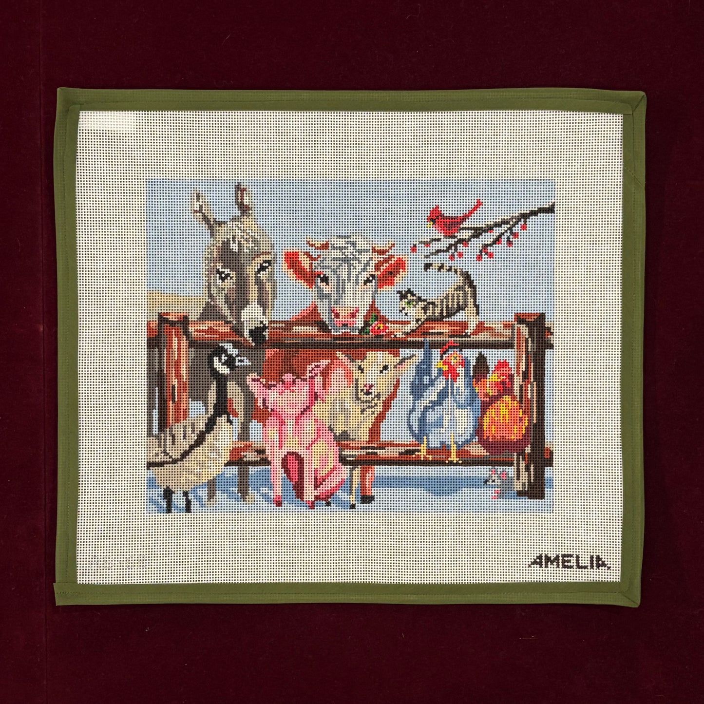 Barnyard Pillow-Canvas-The Gingham Stitchery-The Pepper Pot