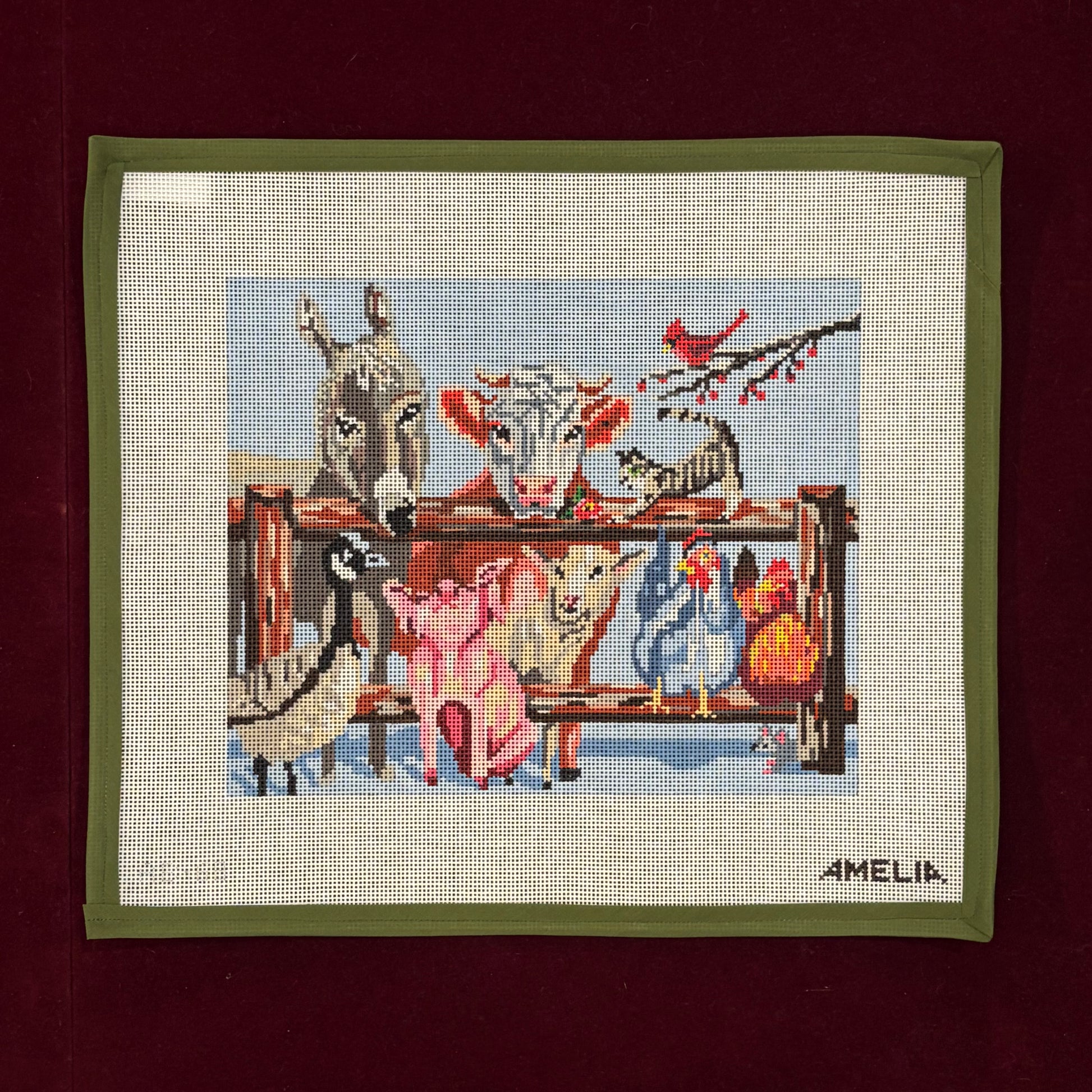Barnyard Pillow-Canvas-The Gingham Stitchery-The Pepper Pot