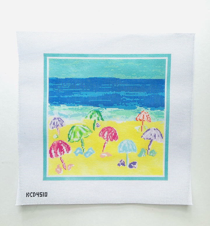 Beach Umbrella PIllow August Trunk Show-Needlepoint Canvas-KCN Designers-The Pepper Pot Barrington, IL