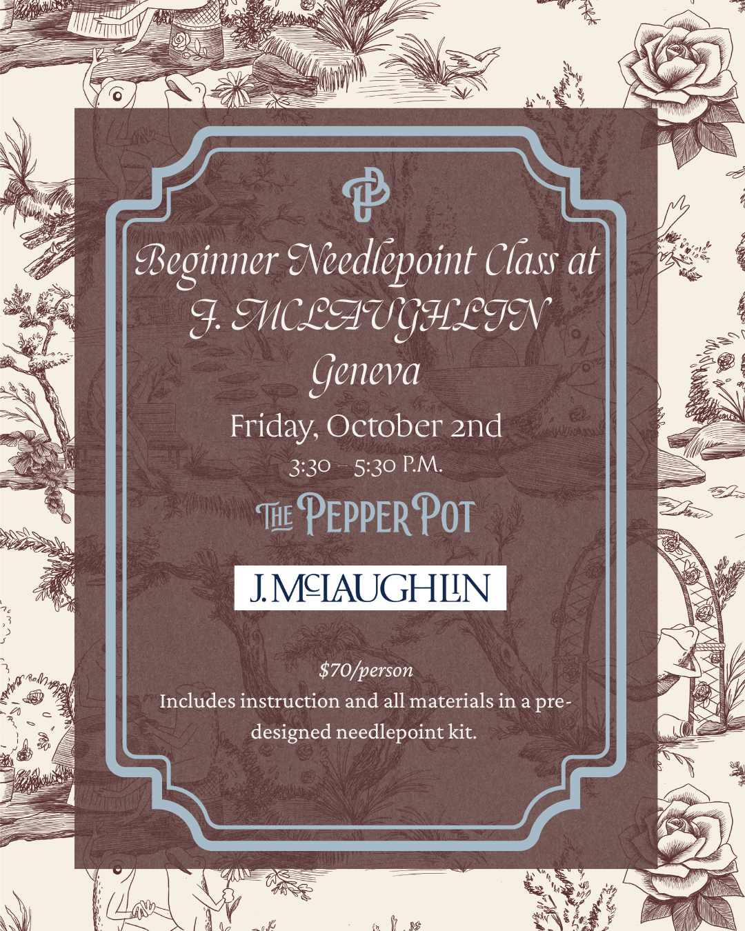 Beginner Needlepoint Class at J. MCLAUGHLIN Geneva