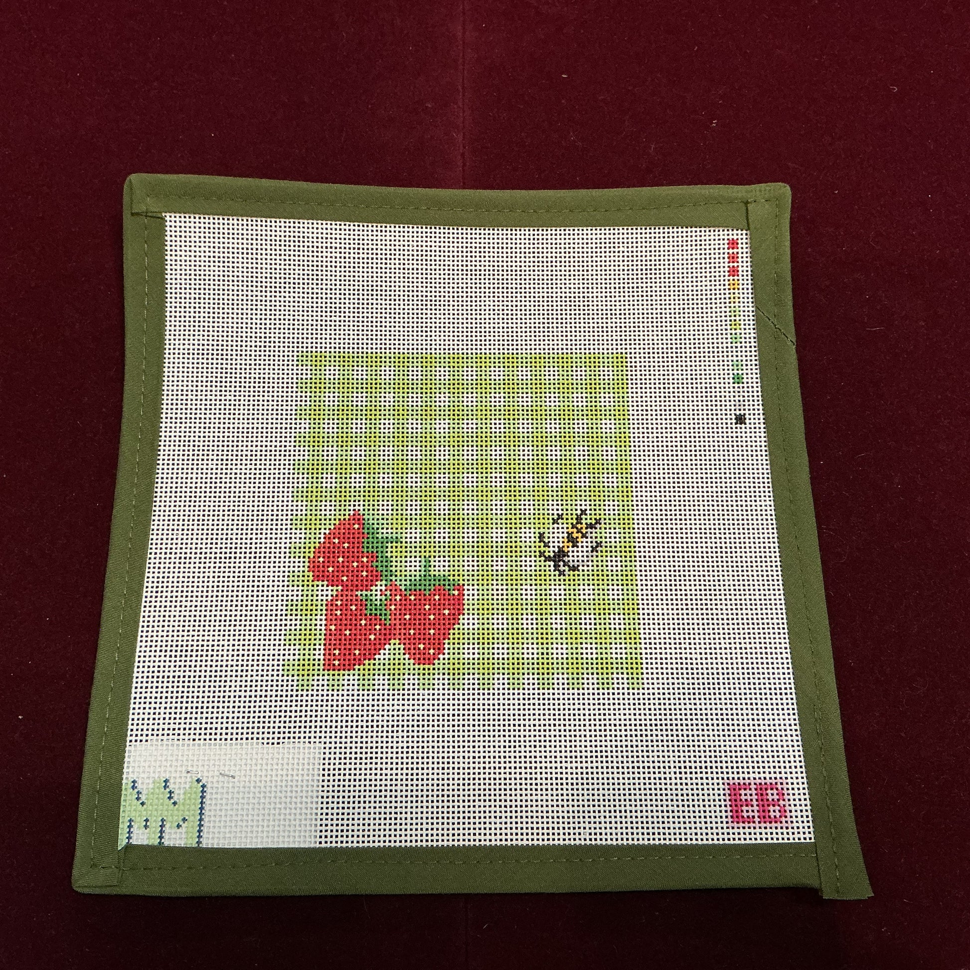 Berries and Bee Coaster-Needlepoint Canvas-Elizabeth Brooke-The Pepper Pot Barrington, IL