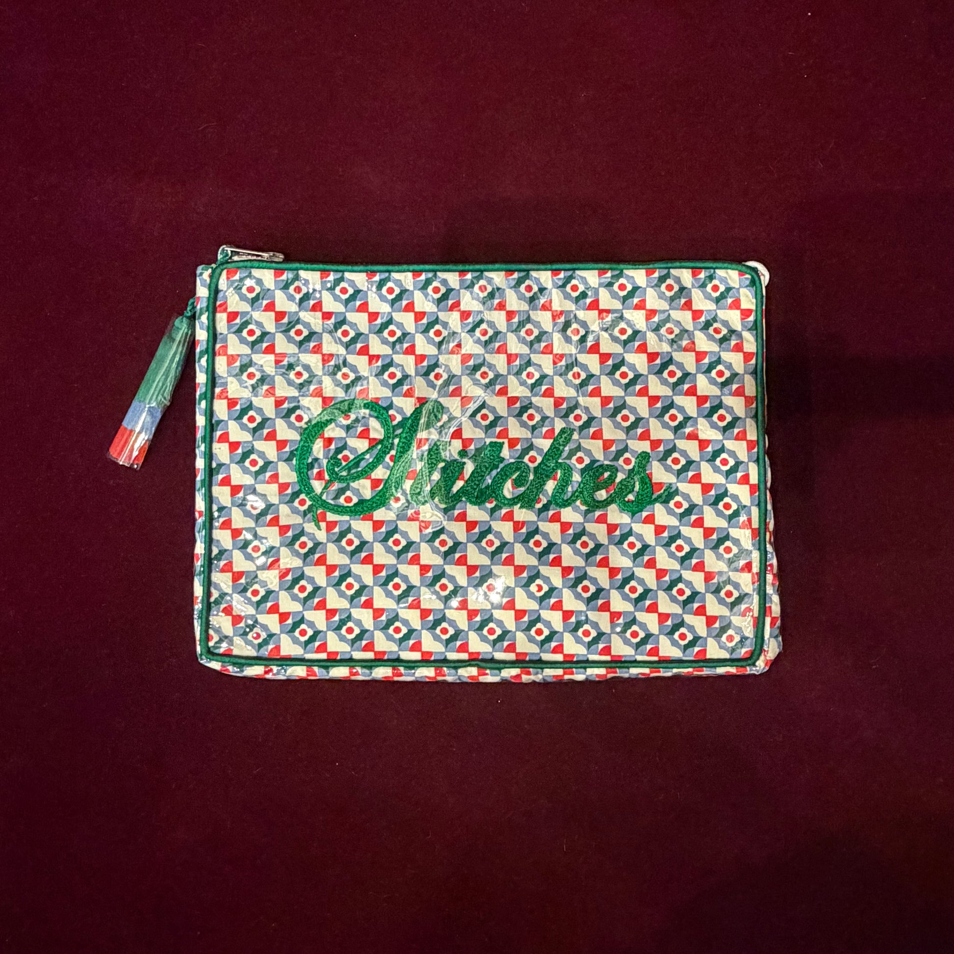 Beth Ladd Project Bags-Bags-Beth Ladd-Red/Blue/Green Print OG "Stitches" in Script Font-The Pepper Pot