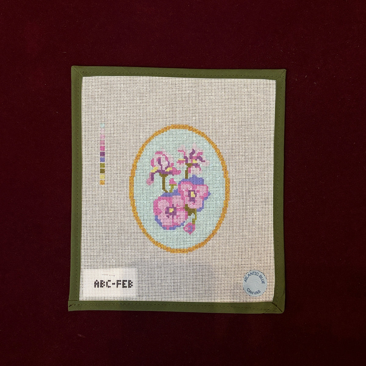 Birth Flowers: February-Needlepoint Canvas-Atlantic Blue Canvas-The Pepper Pot Barrington, IL