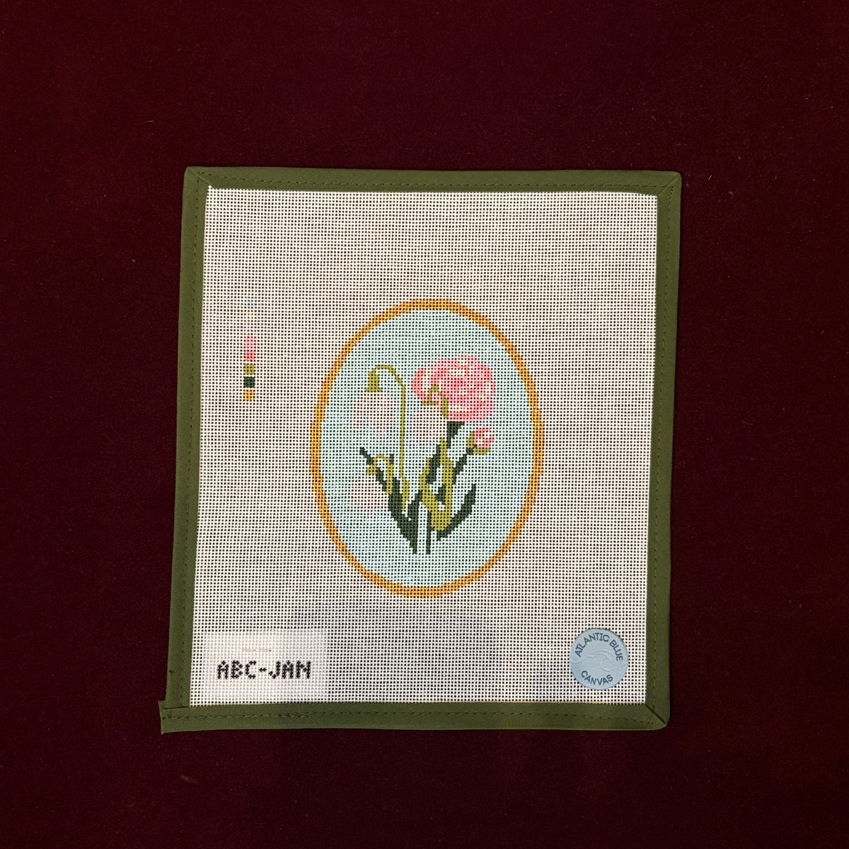 Birth Flowers: January-Needlepoint Canvas-Atlantic Blue Canvas-The Pepper Pot Barrington, IL