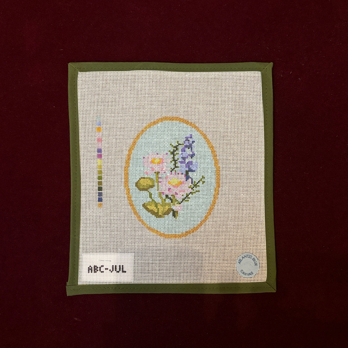 Birth Flowers: July-Needlepoint Canvas-Atlantic Blue Canvas-The Pepper Pot Barrington, IL
