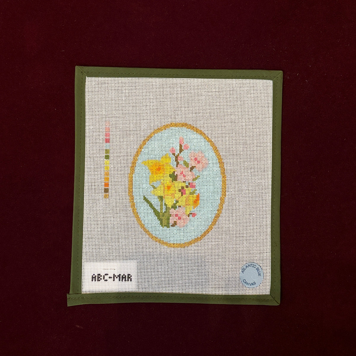 Birth Flowers: March-Needlepoint Canvas-Atlantic Blue Canvas-The Pepper Pot Barrington, IL