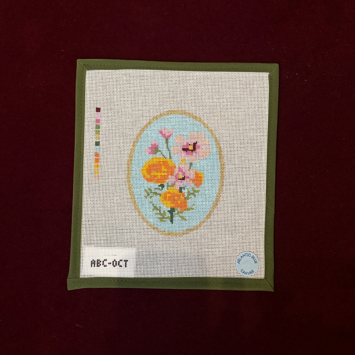 Birth Flowers: October-Needlepoint Canvas-Atlantic Blue Canvas-The Pepper Pot Barrington, IL