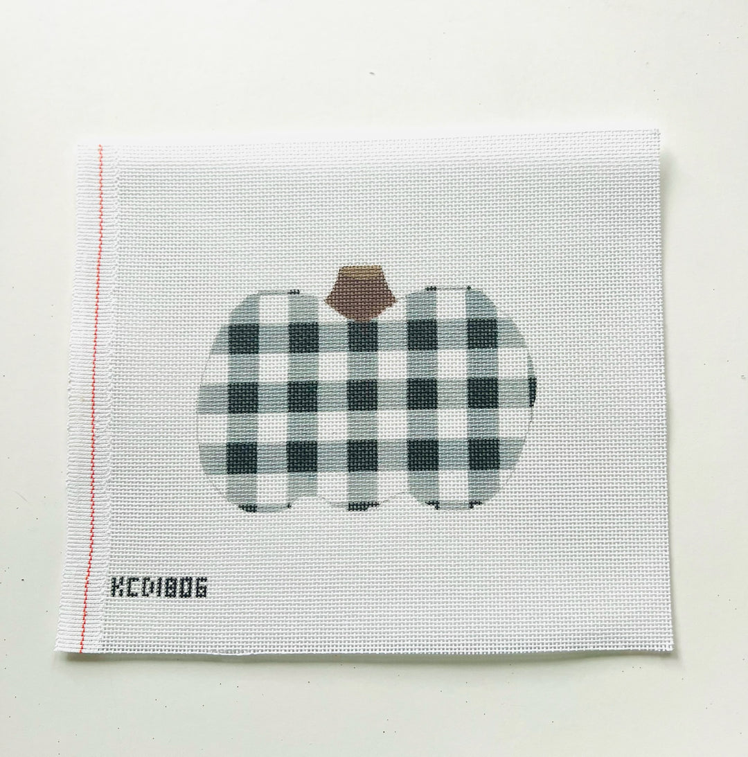 Black and Gray Plaid Pumpkin August Trunk Show-Needlepoint Canvas-KCN Designers-The Pepper Pot Barrington, IL