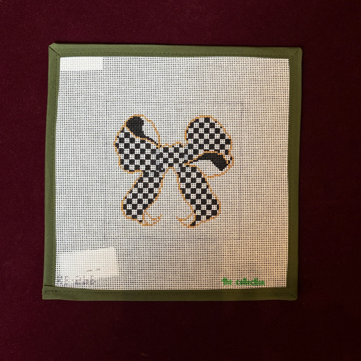 Black and White Checkered Bow-Needlepoint Canvas-The Collection Designs-The Pepper Pot Barrington, IL