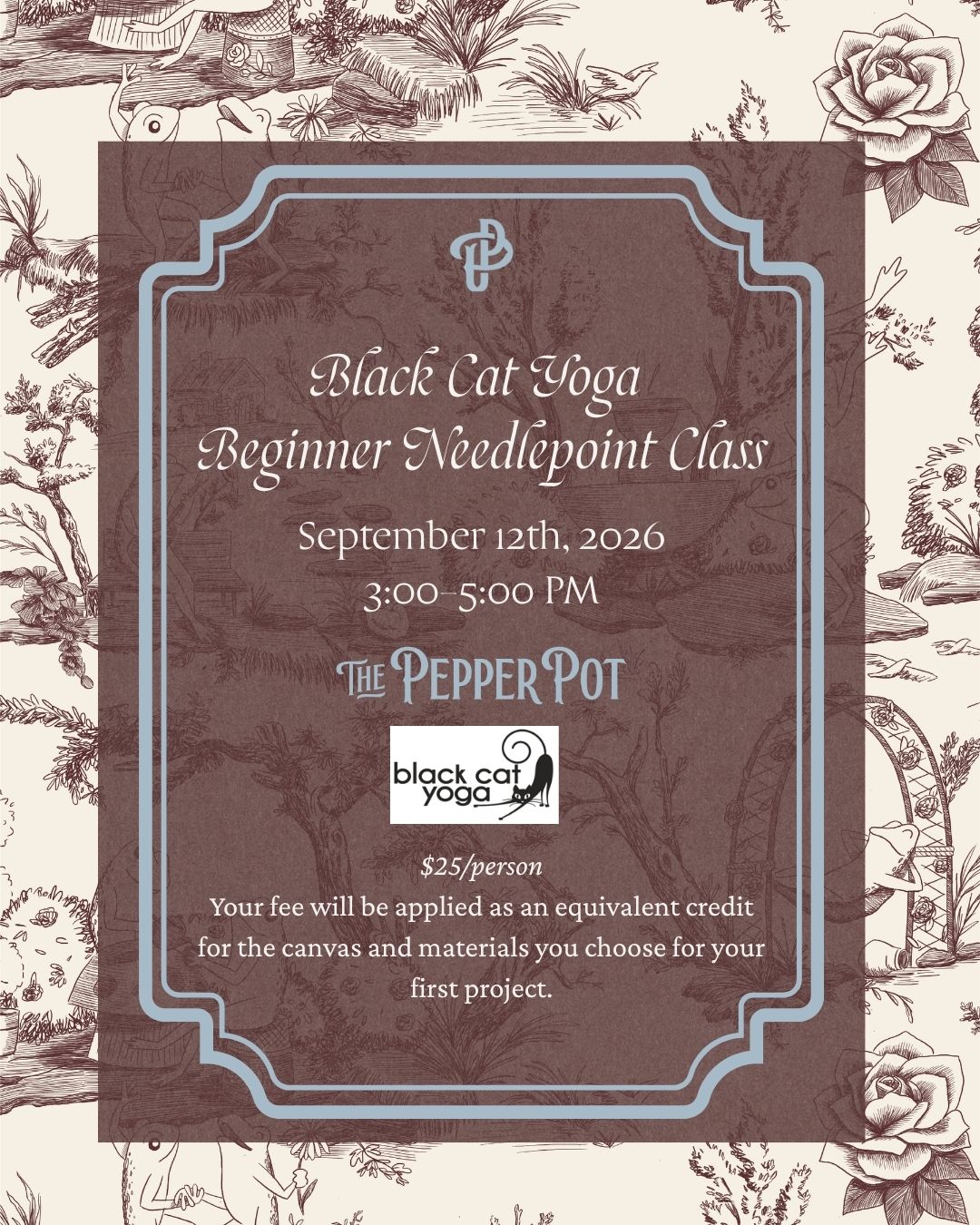 Black Cat Yoga Learn to Needlepoint Event September 12