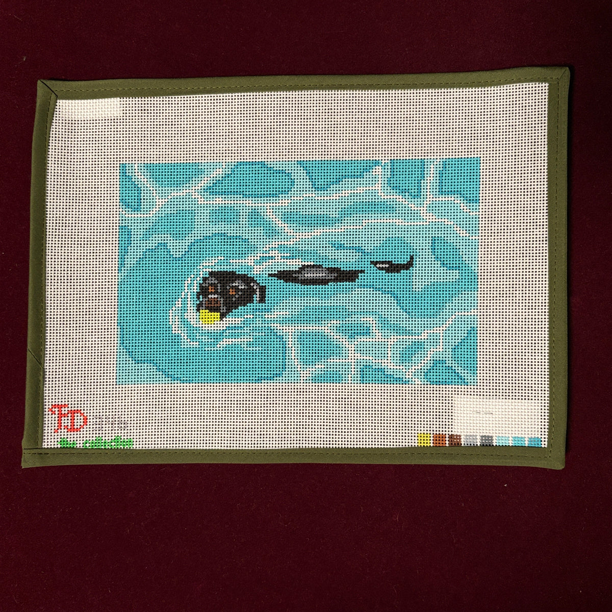 Black Labrador Swimming-Needlepoint Canvas-The Collection Designs-The Pepper Pot Barrington, IL