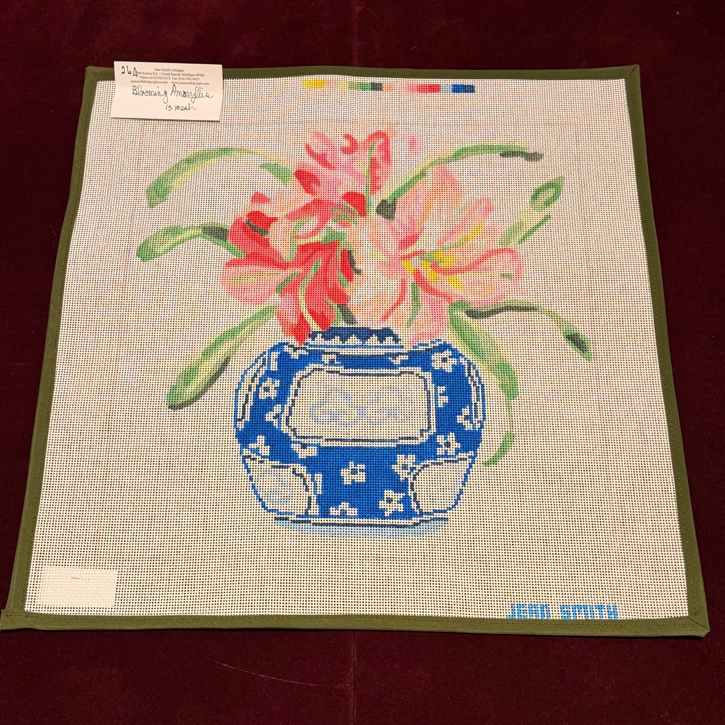 Blooming Amaryllis-Needlepoint Canvas-Jean Smith-The Pepper Pot Barrington, IL