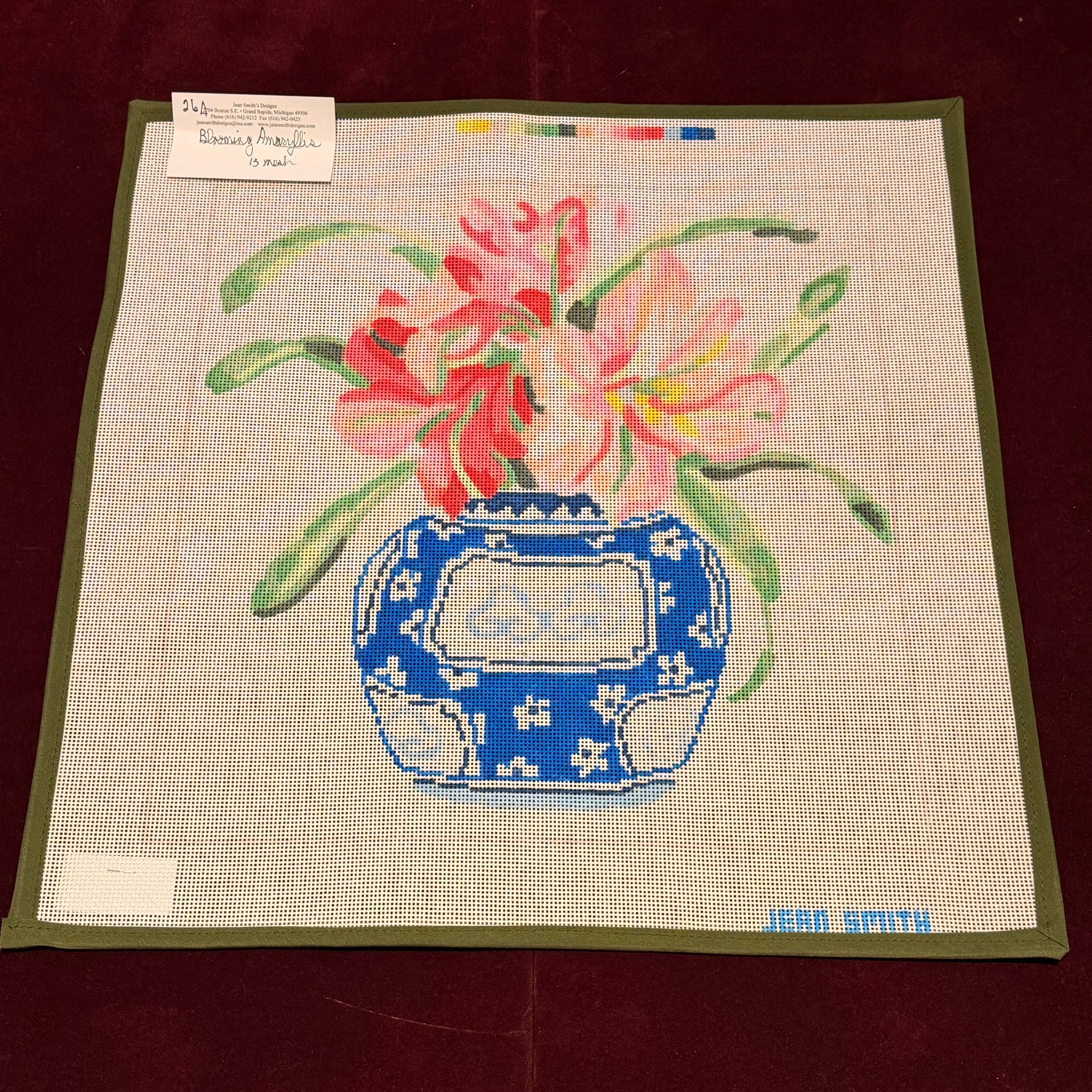 Blooming Amaryllis-Needlepoint Canvas-Jean Smith-The Pepper Pot Barrington, IL