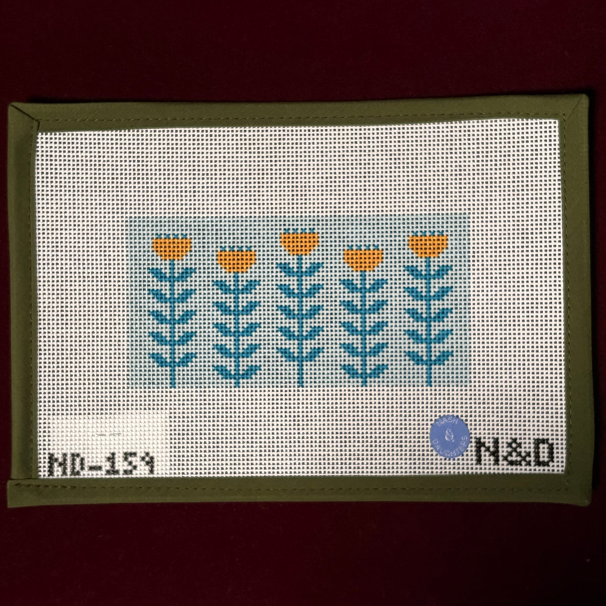 Blue and Gold Block Print Flower A-Needlepoint Canvas-Nash and Daughters-The Pepper Pot Barrington, IL