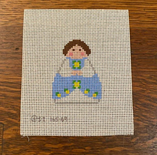 Blue Angel with Yellow Flowers August Trunk Show-Needlepoint Canvas-KCN Designers-The Pepper Pot Barrington, IL