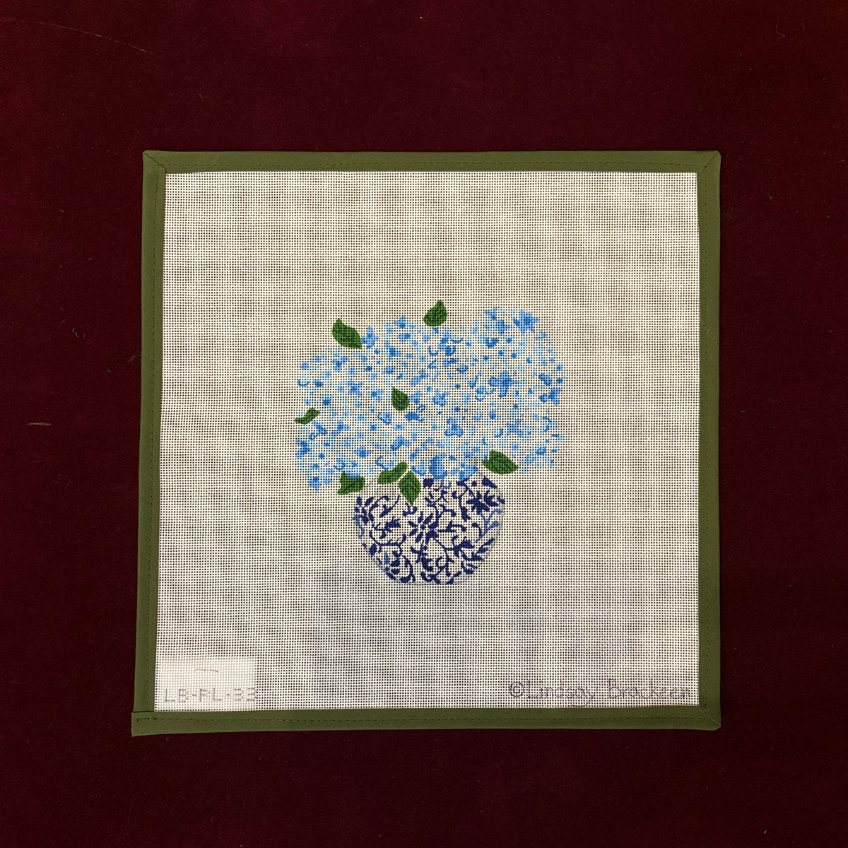 Blue Chinoiserie Pot with Blue Hydrangeas-Needlepoint Canvas-Kate Dickerson-The Pepper Pot Barrington, IL