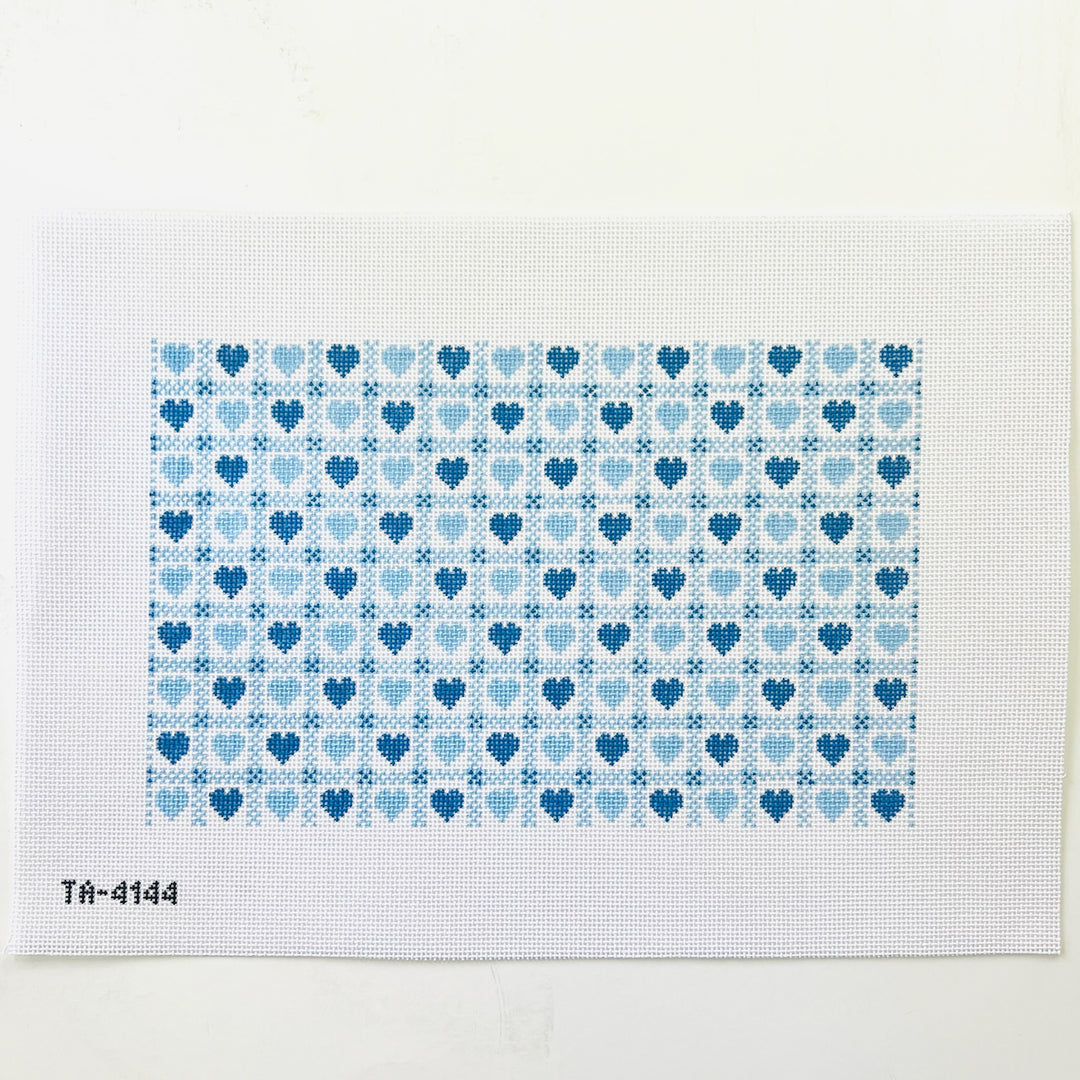 Blue Heart Check Pillow Canvas August Trunk Show-Needlepoint Canvas-KCN Designers-The Pepper Pot Barrington, IL