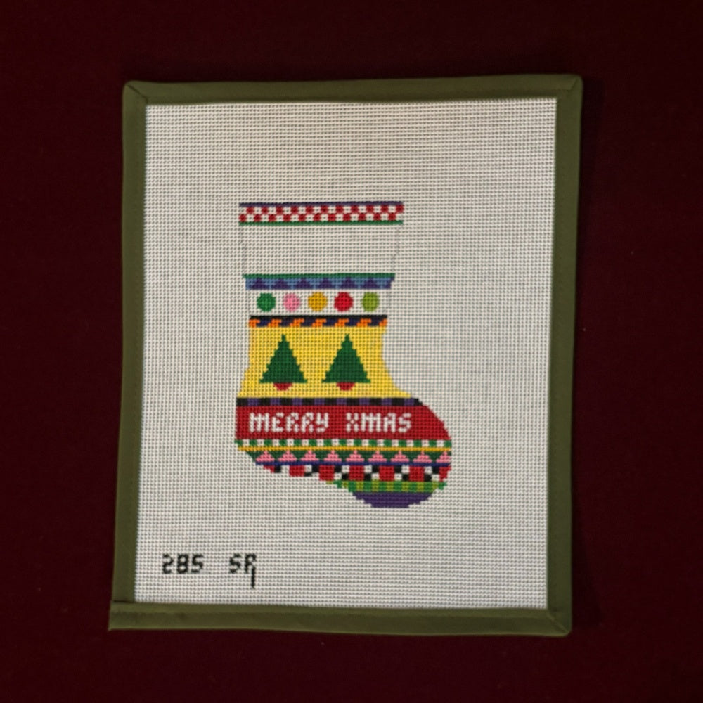 Bold Stripe Christmas Tree Mini Stocking-Needlepoint Canvas-Susan Roberts-The Pepper Pot Barrington, IL