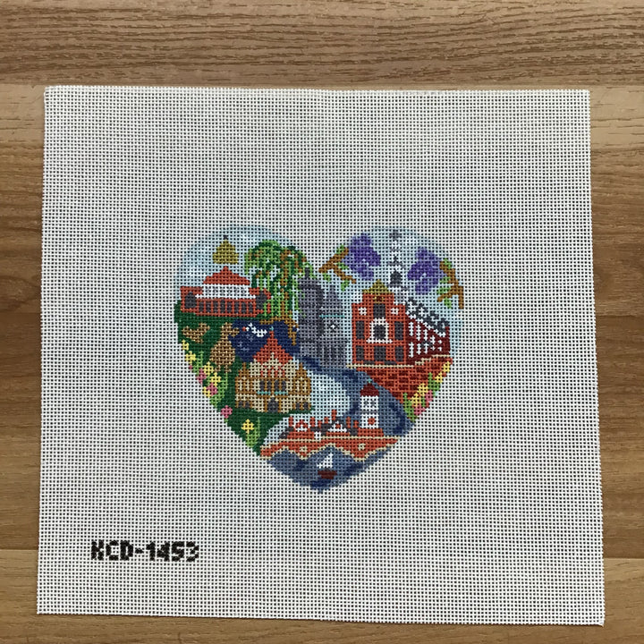 Boston Heart August Trunk Show-Needlepoint Canvas-KCN Designers-The Pepper Pot Barrington, IL