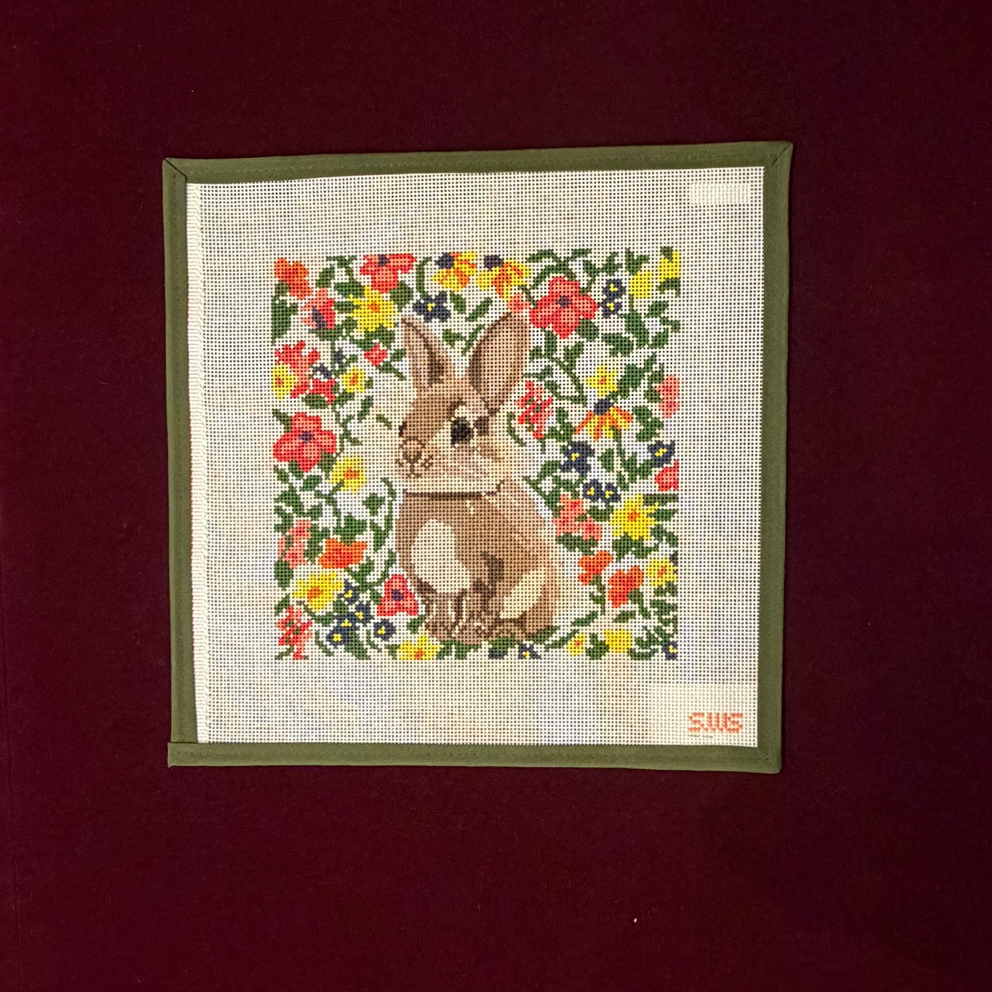 Brown Floral Bunny-Canvas-Stitching with Stacey-The Pepper Pot
