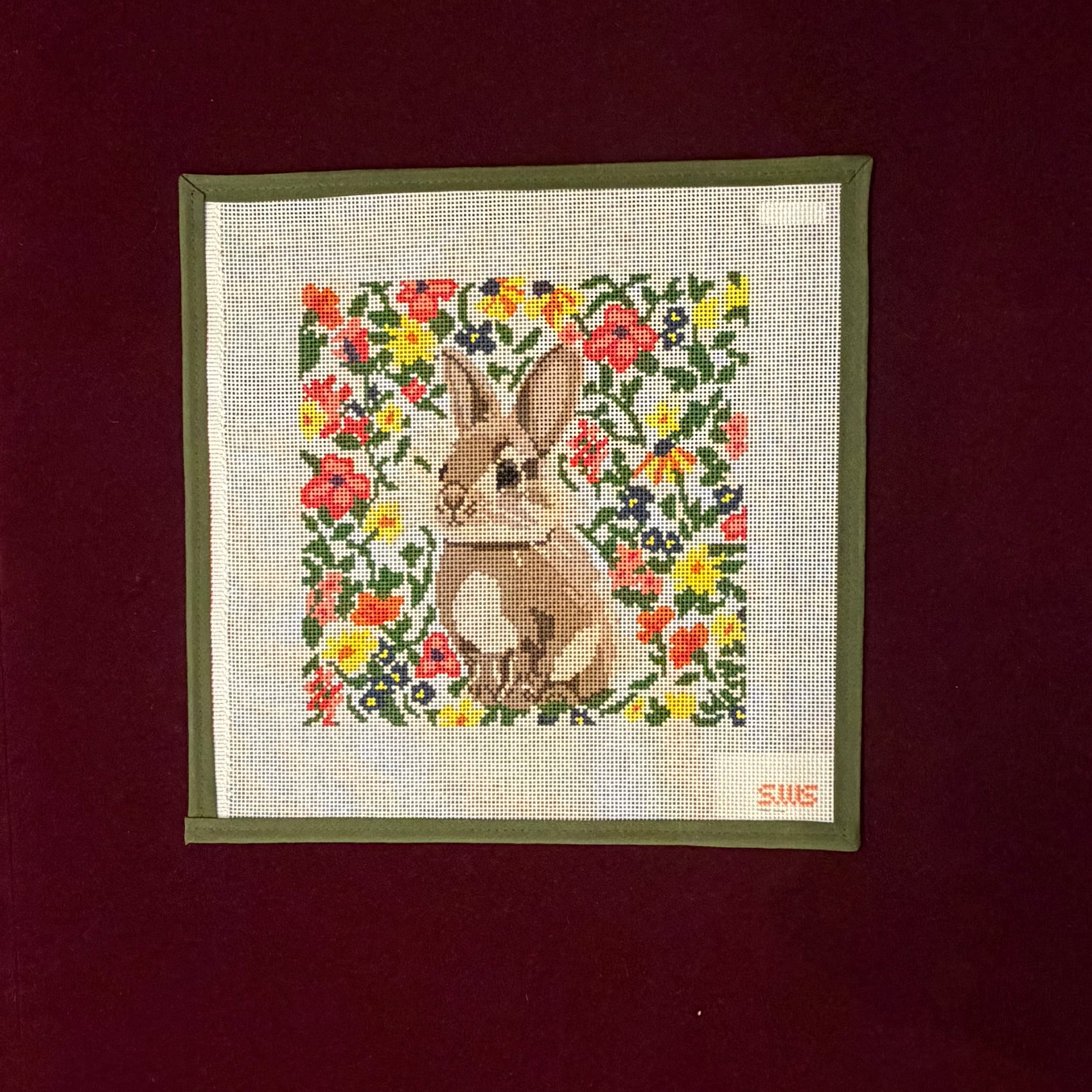 Brown Floral Bunny-Canvas-Stitching with Stacey-The Pepper Pot