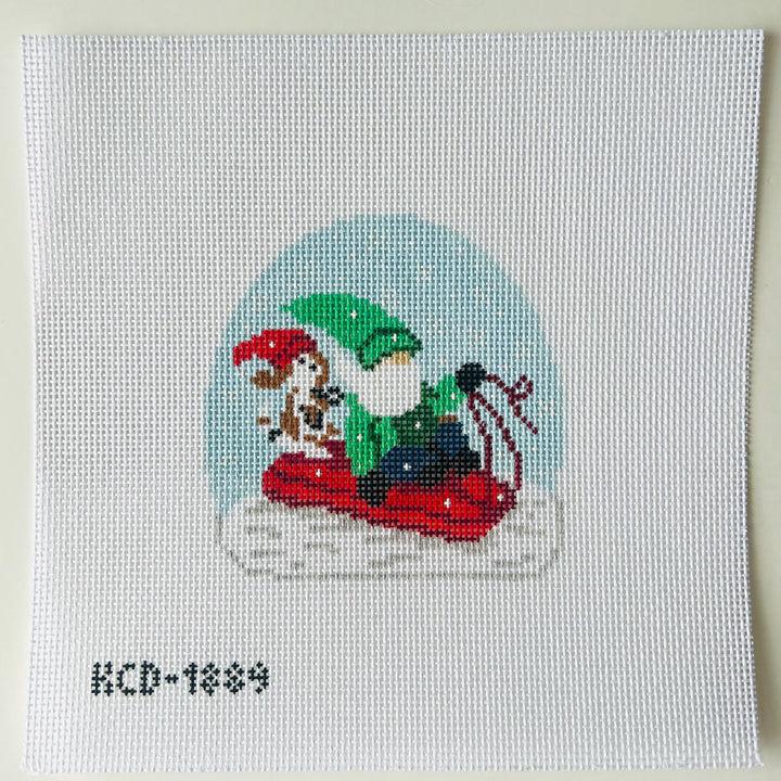 Buddy the Gnome with His Puppy August Trunk Show-Needlepoint Canvas-KCN Designers-The Pepper Pot Barrington, IL