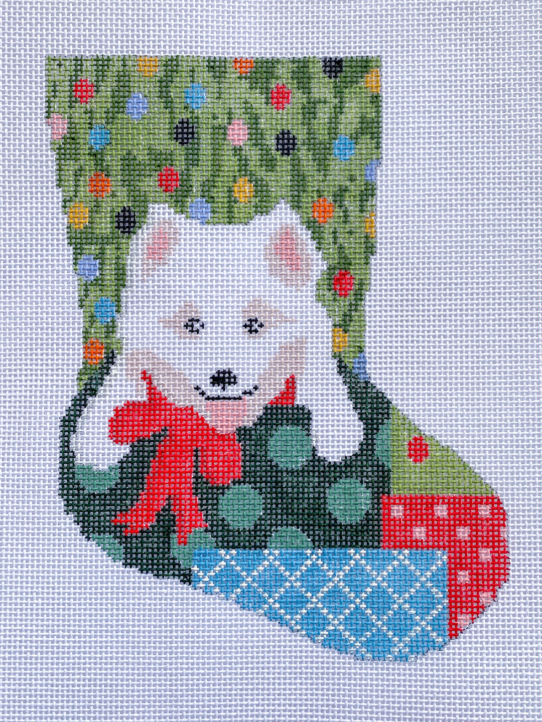 Bundle of Fun Ornament Sized Stocking Canvas August Trunk Show-Needlepoint Canvas-KCN Designers-The Pepper Pot Barrington, IL
