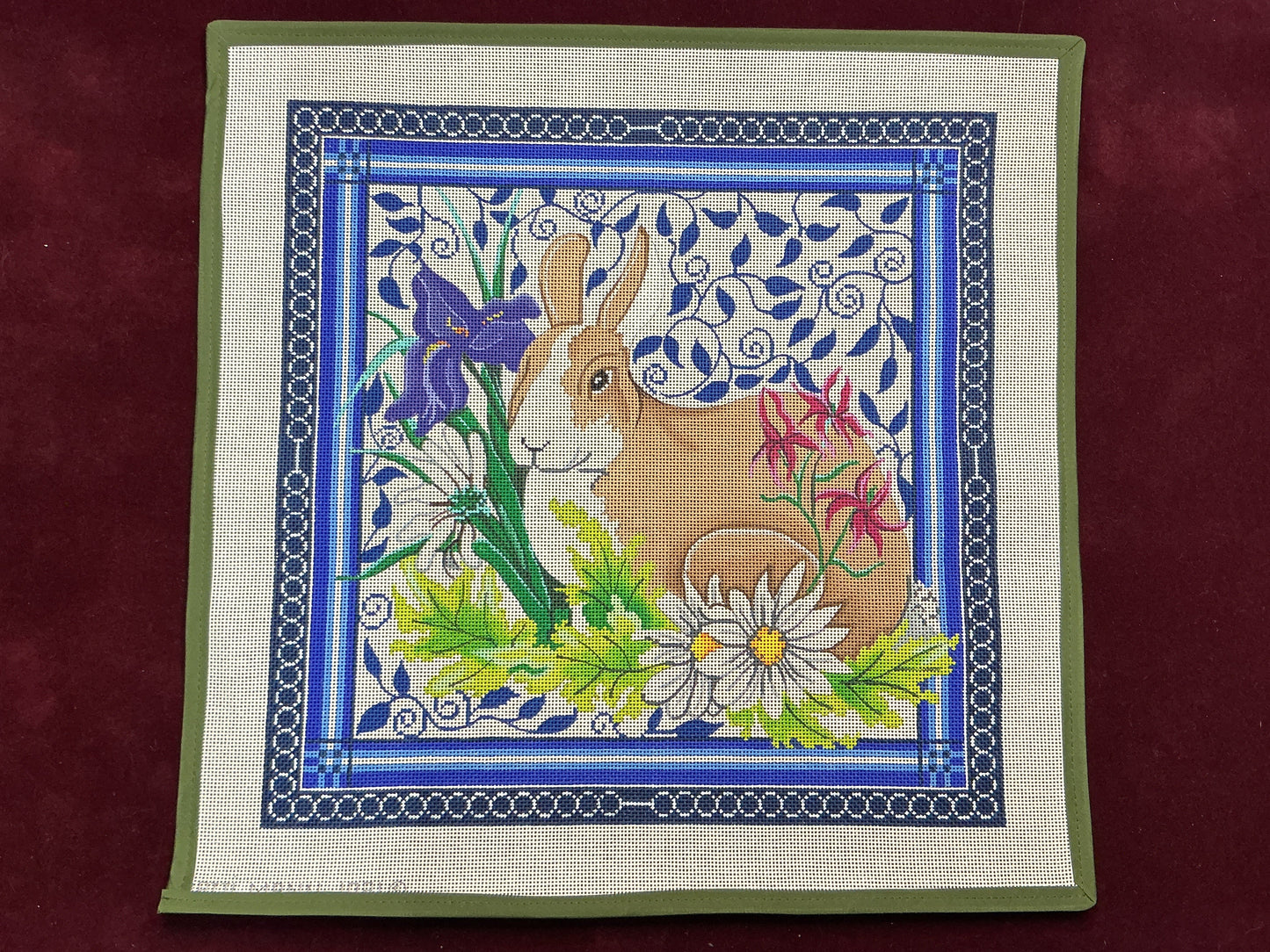 Bunny in Flower Garden-Needlepoint Canvas-Patti Mann-The Pepper Pot Barrington, IL