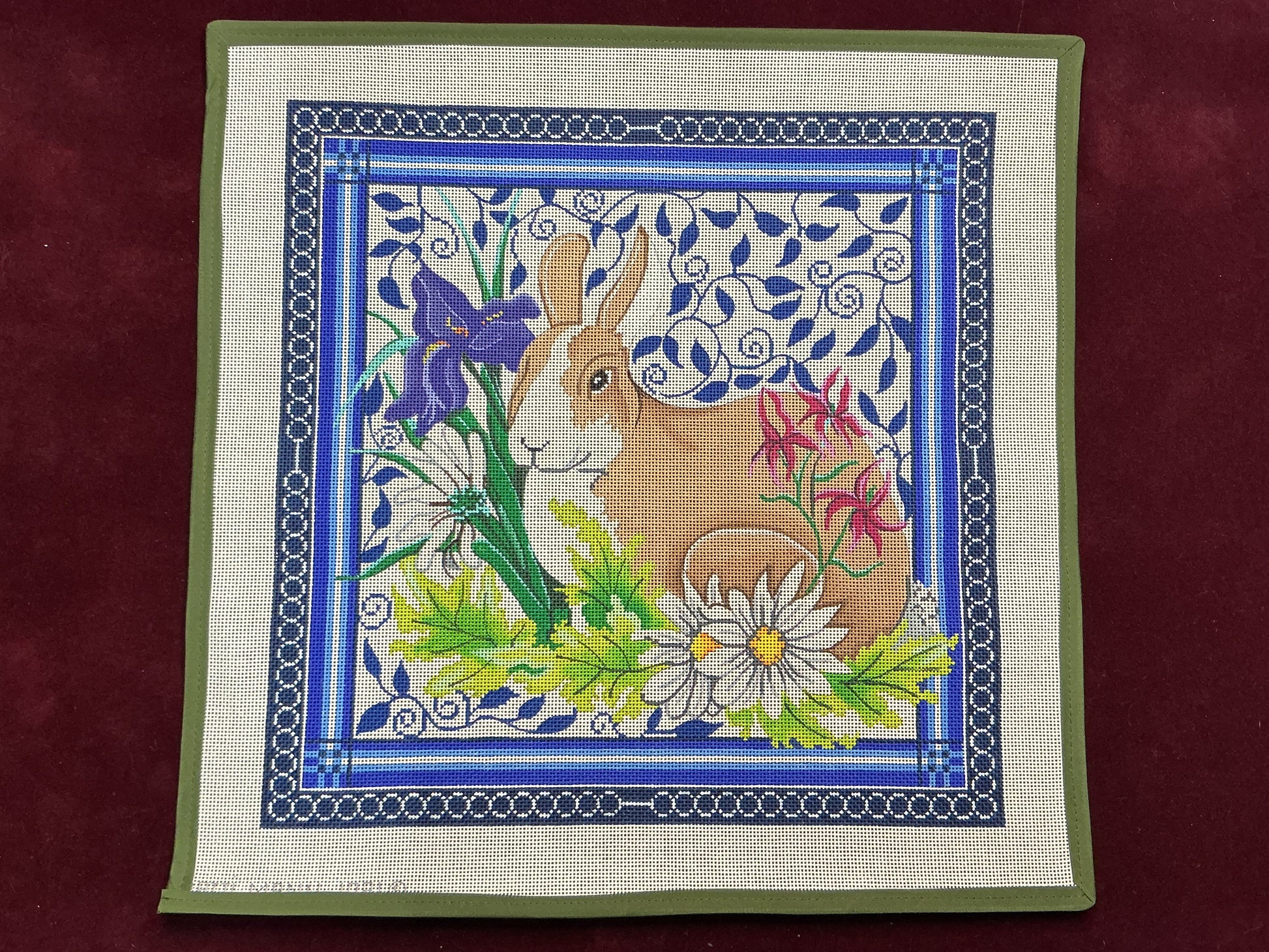 Bunny in Flower Garden-Needlepoint Canvas-Patti Mann-The Pepper Pot Barrington, IL