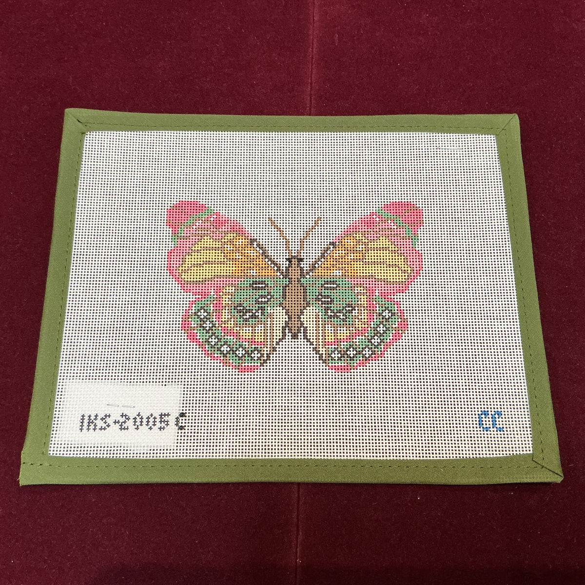 Butterfly Ornament, Pink and Green-Needlepoint Canvas-Initial K Studio-The Pepper Pot Barrington, IL