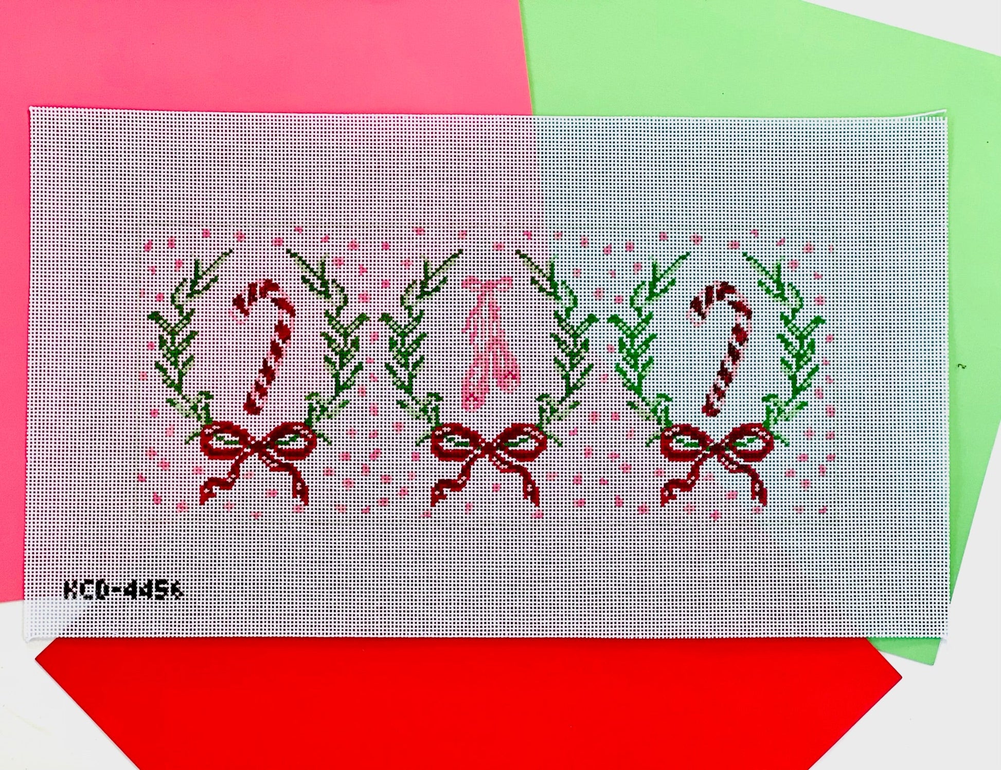 Candy Canes and Ballet Slippers Bolster Pillow August Trunk Show-Needlepoint Canvas-KCN Designers-The Pepper Pot Barrington, IL