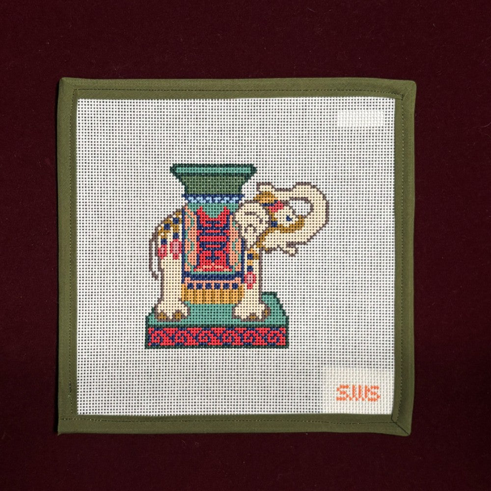 Ceramic Elephant-Needlepoint Canvas-Stitching with Stacey-The Pepper Pot Barrington, IL