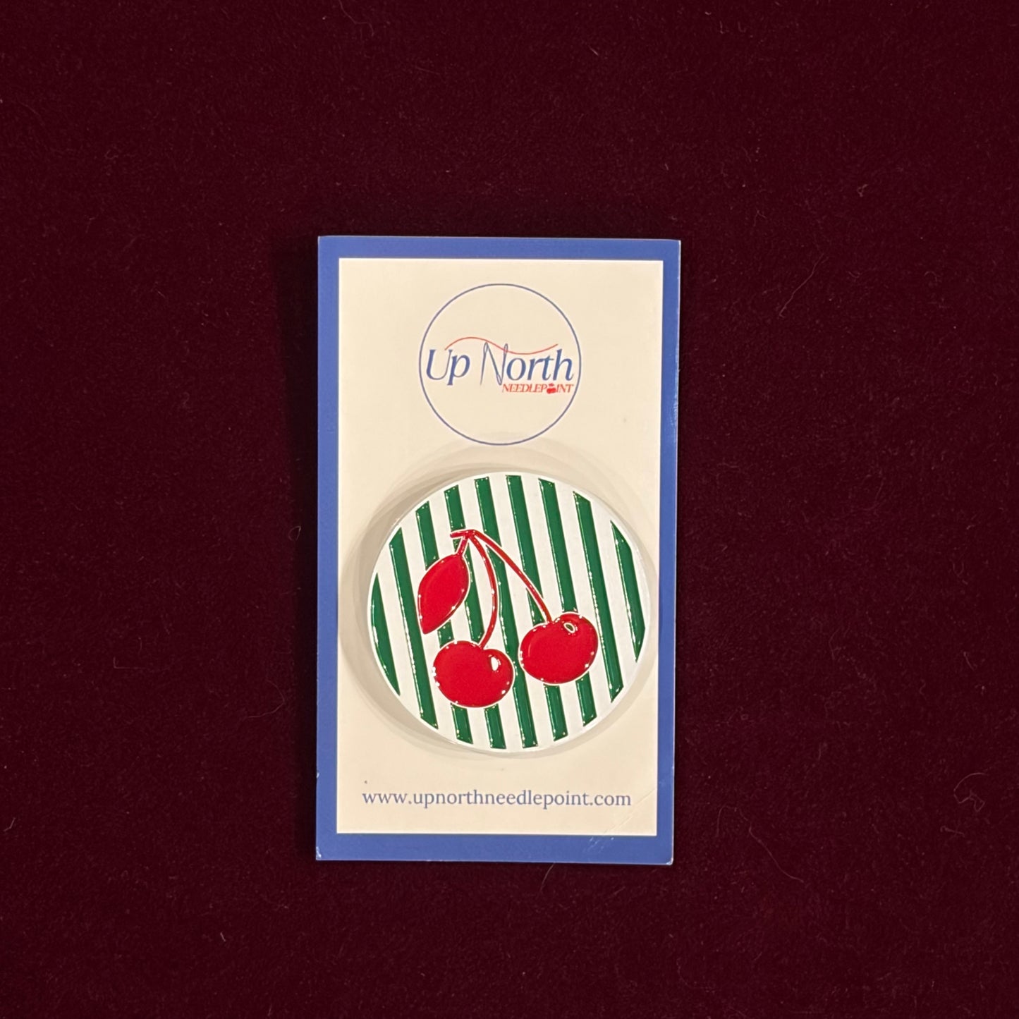 Cherry Needle Minder-Needle Minder-Up North Needlepoint-Green Stripe-The Pepper Pot