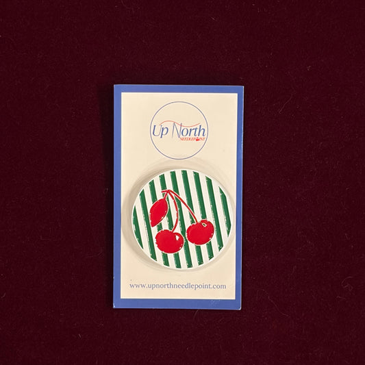 Cherry Needle Minder-Needle Minder-Up North Needlepoint-Green Stripe-The Pepper Pot